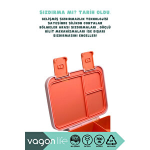 Vagonlife Bento 700ml Lunchbox Yeni Koleksiyon Tek Katlı 3 Bölmeli Abs Plastik Çocuk Sefer Tası Yemek Kutusu - Pembe