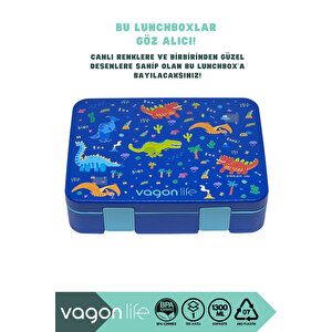 Bento 1300ml Lunchbox Yeni Koleksiyon Tek Katlı 4 Bölmeli Abs Plastik Çocuk Sefer Tası Yemek Kutusu - Lacivert