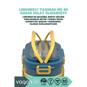 Vagonlife Bento 1650ml Lunchbox Yeni Koleksiyon 2 Katlı 3 Bölmeli Paslanmaz Çelik Sefer Tası Yemek Kutusu - Lacivert