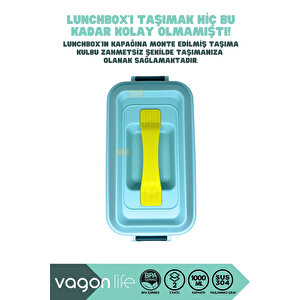 Vagonlife Bento 1000ml Lunchbox Yeni Koleksiyon 2 Katlı 3 Bölmeli Paslanmaz Çelik Sefer Tası Yemek Kutusu Mavi-fıstık Yeşili