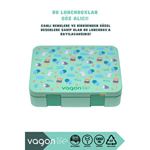 Bento 1300ml Lunchbox Yeni Koleksiyon Tek Katlı 4 Bölmeli Abs Plastik Çocuk Sefer Tası Yemek Kutusu - Yeşil