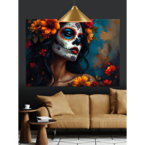 Çiçeklerle Süslenmiş Kadın Yüzü Dekoratif Kanvas - Mdf Ahşap Tablo 70x100 cm