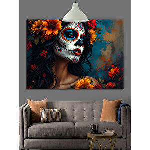 Çiçeklerle Süslenmiş Kadın Yüzü Dekoratif Kanvas - Mdf Ahşap Tablo 70x100 cm