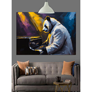 Piyano Çalan Panda Dekoratif Kanvas - Mdf Ahşap Tablo