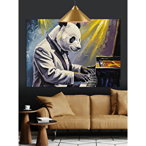 Piyano Çalan Panda Dekoratif Kanvas - Mdf Ahşap Tablo 70x100 cm