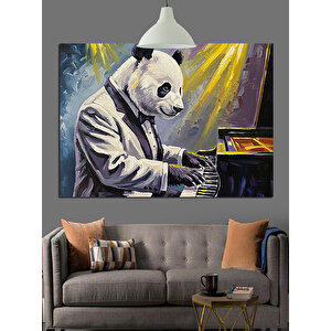 Piyano Çalan Panda Dekoratif Kanvas - Mdf Ahşap Tablo