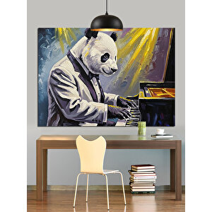 Piyano Çalan Panda Dekoratif Kanvas - Mdf Ahşap Tablo
