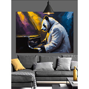 Piyano Çalan Panda Dekoratif Kanvas - Mdf Ahşap Tablo