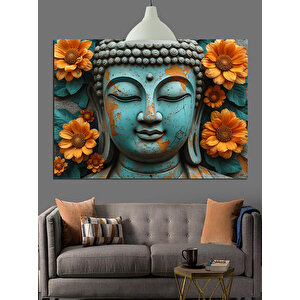 Turuncu Çiçeklerle Buda Heykeli Dekoratif Kanvas - Mdf Ahşap Tablo 70x100 cm