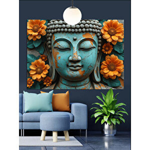 Turuncu Çiçeklerle Buda Heykeli Dekoratif Kanvas - Mdf Ahşap Tablo 70x100 cm