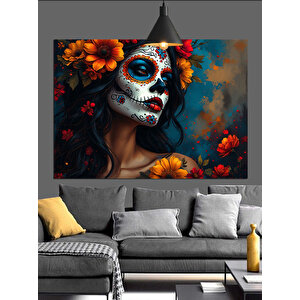 Çiçeklerle Süslenmiş Kadın Yüzü Dekoratif Kanvas - Mdf Ahşap Tablo 70x100 cm