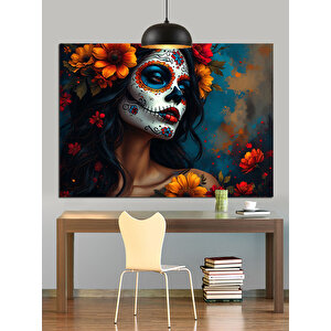 Çiçeklerle Süslenmiş Kadın Yüzü Dekoratif Kanvas - Mdf Ahşap Tablo