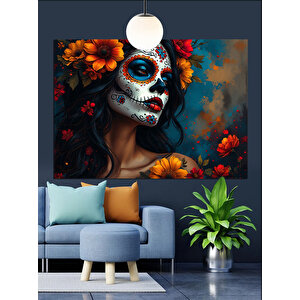 Çiçeklerle Süslenmiş Kadın Yüzü Dekoratif Kanvas - Mdf Ahşap Tablo