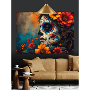 Çiçeklerle Süslenmiş Kadın Yüzü Dekoratif Kanvas - Mdf Ahşap Tablo 35x50 cm