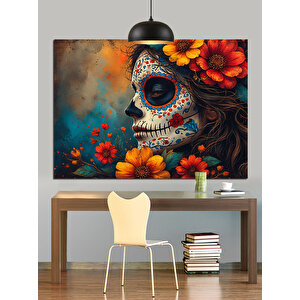 Çiçeklerle Süslenmiş Kadın Yüzü Dekoratif Kanvas - Mdf Ahşap Tablo