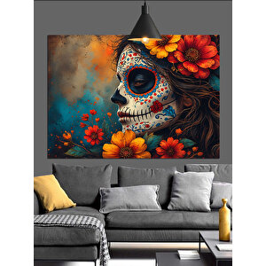 Çiçeklerle Süslenmiş Kadın Yüzü Dekoratif Kanvas - Mdf Ahşap Tablo 50x70 cm