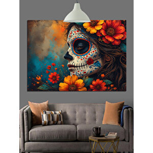 Çiçeklerle Süslenmiş Kadın Yüzü Dekoratif Kanvas - Mdf Ahşap Tablo