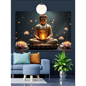 Lotus Çiçekleriyle Buda Heykeli Dekoratif Kanvas - Mdf Ahşap Tablo 70x100 cm