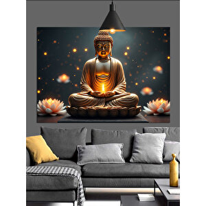 Lotus Çiçekleriyle Buda Heykeli Dekoratif Kanvas - Mdf Ahşap Tablo 70x100 cm
