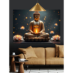 Lotus Çiçekleriyle Buda Heykeli Dekoratif Kanvas - Mdf Ahşap Tablo 25x35 cm