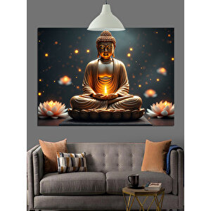 Lotus Çiçekleriyle Buda Heykeli Dekoratif Kanvas - Mdf Ahşap Tablo