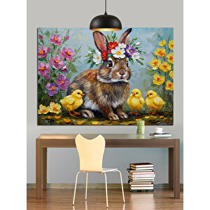 Tavşan Ve Civciv Çiçek Bahçesi Dekoratif Kanvas - Mdf Ahşap Tablo 70x100 cm