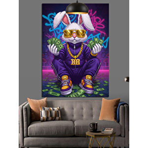 Rapçi Tavşan Figürü Dekoratif Kanvas - Mdf Ahşap Tablo 50x70 cm