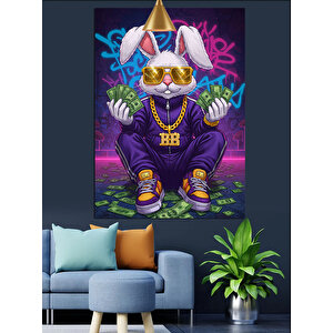 Rapçi Tavşan Figürü Dekoratif Kanvas - Mdf Ahşap Tablo 50x70 cm