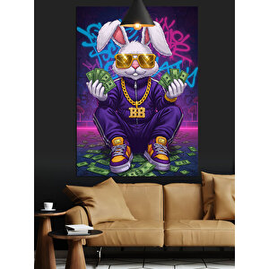 Rapçi Tavşan Figürü Dekoratif Kanvas - Mdf Ahşap Tablo 50x70 cm