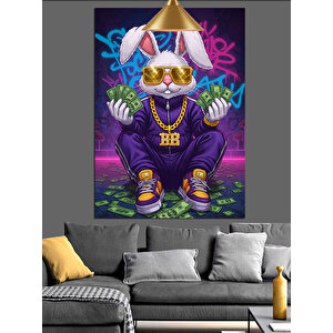 Rapçi Tavşan Figürü Dekoratif Kanvas - Mdf Ahşap Tablo