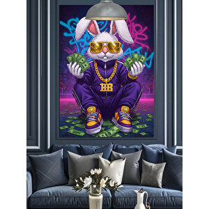 Rapçi Tavşan Figürü Dekoratif Kanvas - Mdf Ahşap Tablo