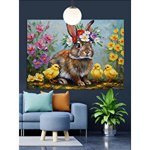 Tavşan Ve Civciv Çiçek Bahçesi Dekoratif Kanvas - Mdf Ahşap Tablo 50x70 cm