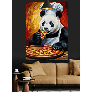 Pizza Yiyen Panda Dekoratif Kanvas - Mdf Ahşap Tablo 50x70 cm