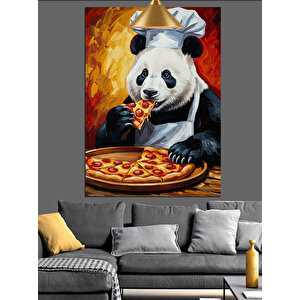 Pizza Yiyen Panda Dekoratif Kanvas - Mdf Ahşap Tablo 50x70 cm