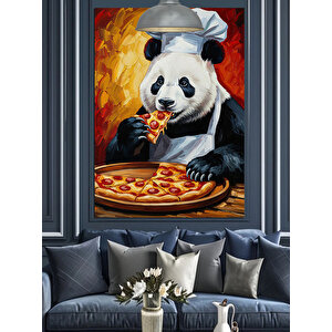 Pizza Yiyen Panda Dekoratif Kanvas - Mdf Ahşap Tablo 50x70 cm