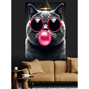 Güneş Gözlüklü Kedi Dekoratif Kanvas - Mdf Ahşap Tablo