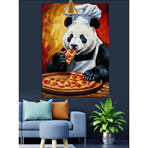 Pizza Yiyen Panda Dekoratif Kanvas - Mdf Ahşap Tablo