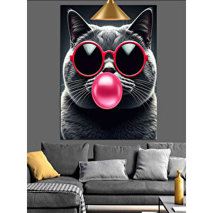 Güneş Gözlüklü Kedi Dekoratif Kanvas - Mdf Ahşap Tablo 50x70 cm