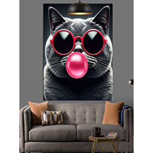 Güneş Gözlüklü Kedi Dekoratif Kanvas - Mdf Ahşap Tablo 50x70 cm
