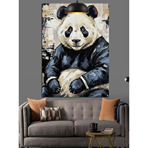 Sevimli Panda Çizim Dekoratif Kanvas - Mdf Ahşap Tablo