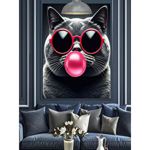 Güneş Gözlüklü Kedi Dekoratif Kanvas - Mdf Ahşap Tablo 25x35 cm