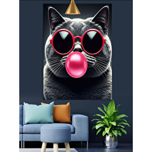 Güneş Gözlüklü Kedi Dekoratif Kanvas - Mdf Ahşap Tablo