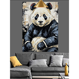 Sevimli Panda Çizim Dekoratif Kanvas - Mdf Ahşap Tablo 35x50 cm