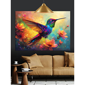 Pembe Çiçekler Arasında Sinekkuşu Dekoratif Kanvas - Mdf Ahşap Tablo 25x35 cm