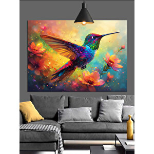 Pembe Çiçekler Arasında Sinekkuşu Dekoratif Kanvas - Mdf Ahşap Tablo 25x35 cm