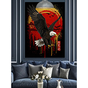 Kartal Ve Kırmızı Güneş Dekoratif Kanvas - Mdf Ahşap Tablo 70x100 cm