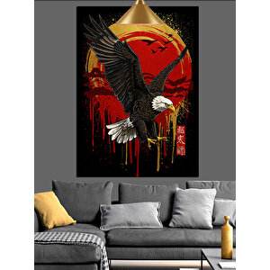 Kartal Ve Kırmızı Güneş Dekoratif Kanvas - Mdf Ahşap Tablo