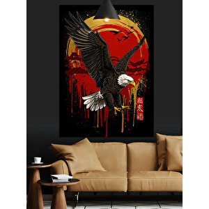 Kartal Ve Kırmızı Güneş Dekoratif Kanvas - Mdf Ahşap Tablo