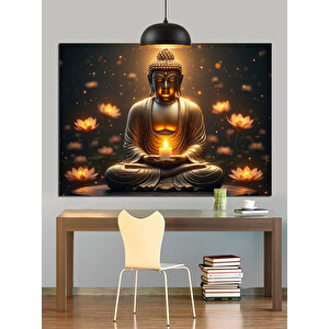 Lotus Çiçekleriyle Buda Heykeli Dekoratif Kanvas - Mdf Ahşap Tablo 50x70 cm