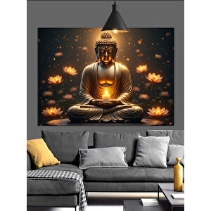 Lotus Çiçekleriyle Buda Heykeli Dekoratif Kanvas - Mdf Ahşap Tablo